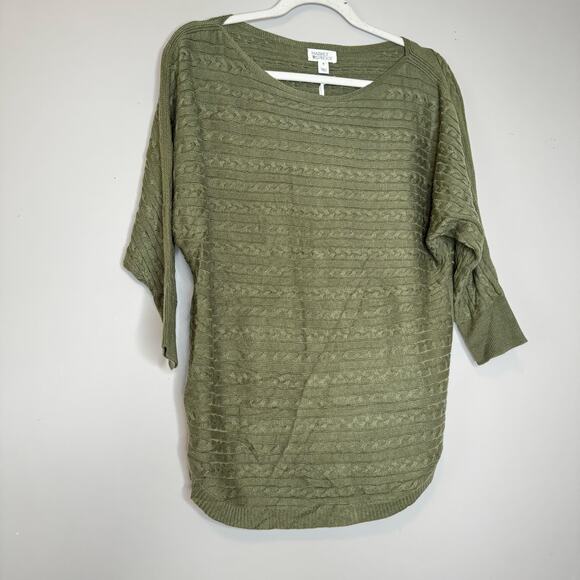 Market & Spruce Green Cable Knit Boat Neck Sweater Top NWT Women’s XS - Picture 5 of 10